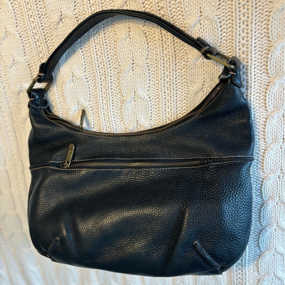 Frances Cobiasia Black Leather Purse EUC. Tan Stitching.